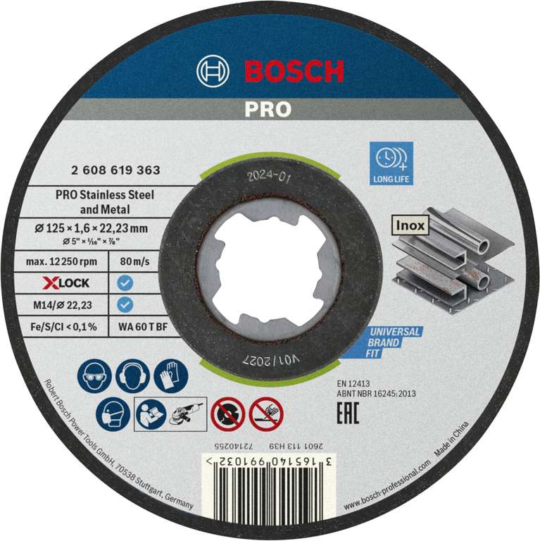 Lot de 10 Disques à tronçonner Bosch PRO Stainless Steel and Metal à 10.14 €