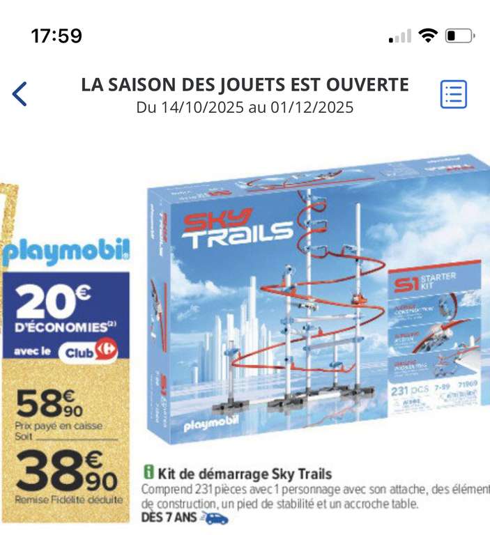 Starter Kit Playmobil Sky Trails 71969 (via 20€ de fidélité) à 38.9 €