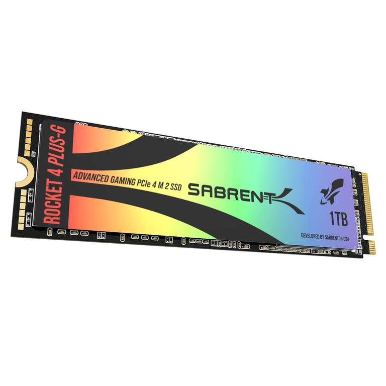 SSD interne M2 NVMe Sabrent Rocket 4 Plus G (DRAM TLC) - 1 To, micrologiciel optimisé pour le jeu, compatible PS5, jusqu'à 7300 Mo/s à 73.18 €