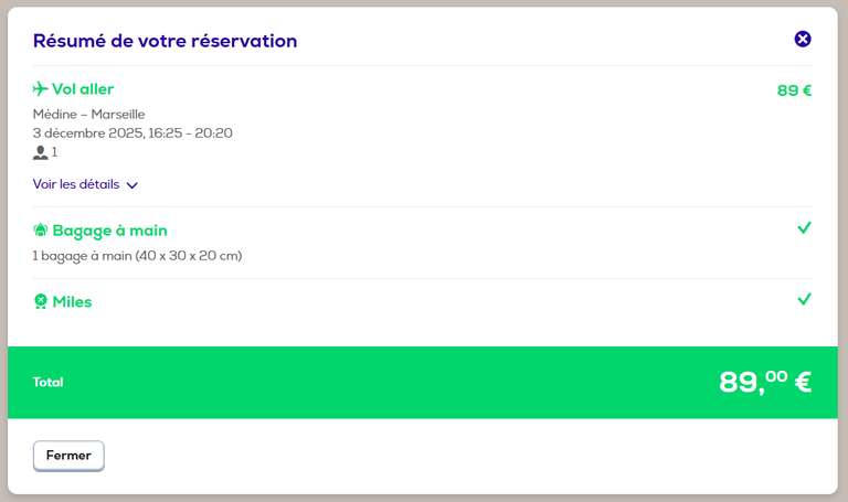 Vol Aller simple Médine (Arabie Saoudite) - Marseille (France) le 03 Décembre (sans bagage) à 89 €