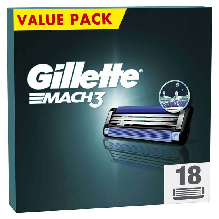 Gillette Mach3 Recharges De Lames De Rasoir Pour Homme, 3 Lames, Pack 18 Recharges, Lames Plus Résistantes Que L’Acier à 26.6 €