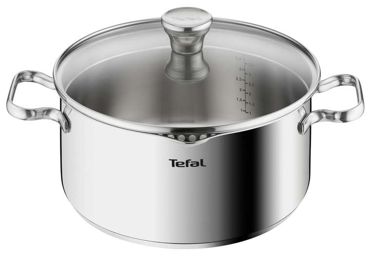 Faitout Tefal - 24 cm, Induction, Acier inoxydable 18/10, Garantie 10 ans, Couvercle filtrant en verre, Base 3 couches, Duetto A7054663 à 35.99 €