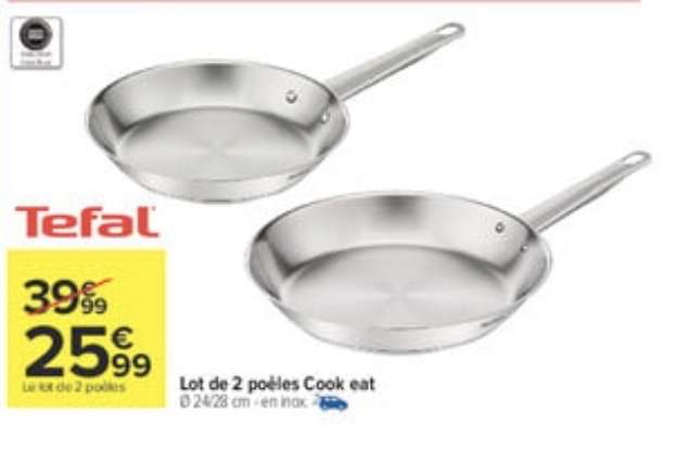 Lot de 2 poêles Tefal de diamètre 24 et 28 cm à 25.99 €