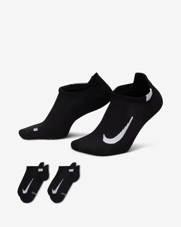 Lot de 2 Paires de Chaussettes de Running invisibles Nike Multiplier - Noir, Tailles du 34 au 50 à 9.99 €