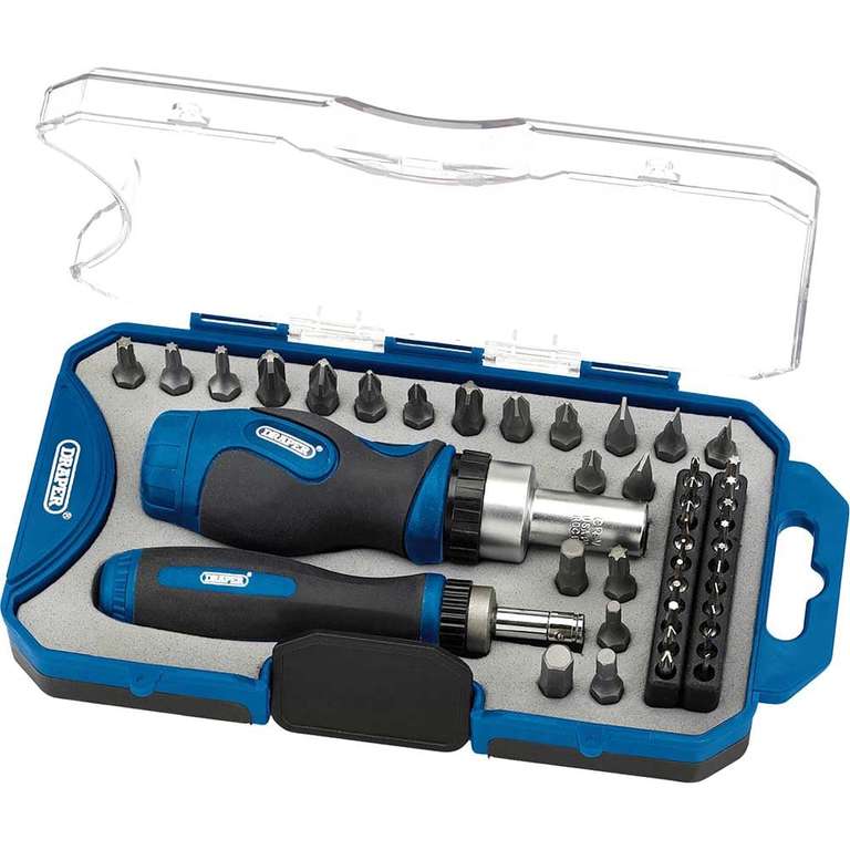 Coffret Draper de 2 tournevis à cliquet et 40 embouts, Bleu à 13.01 €