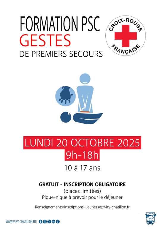 Formation Premier Secours Citoyen (PSC) gratuite pour les jeunes de 10 à 17 ans - Viry-Châtillon (91) à 0 €
