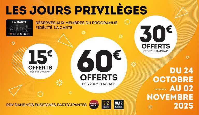[Membres gratuit] Réduction de 15€ à 60€ selon montant du panier à 0 €