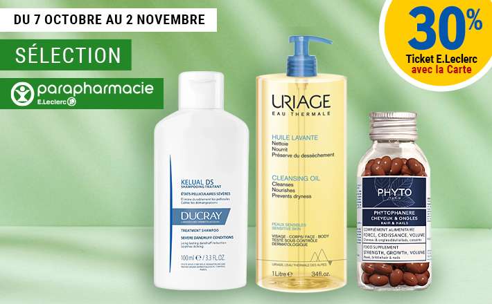30% de réduction sur une sélection de produits en Parapharmacie à 0 €