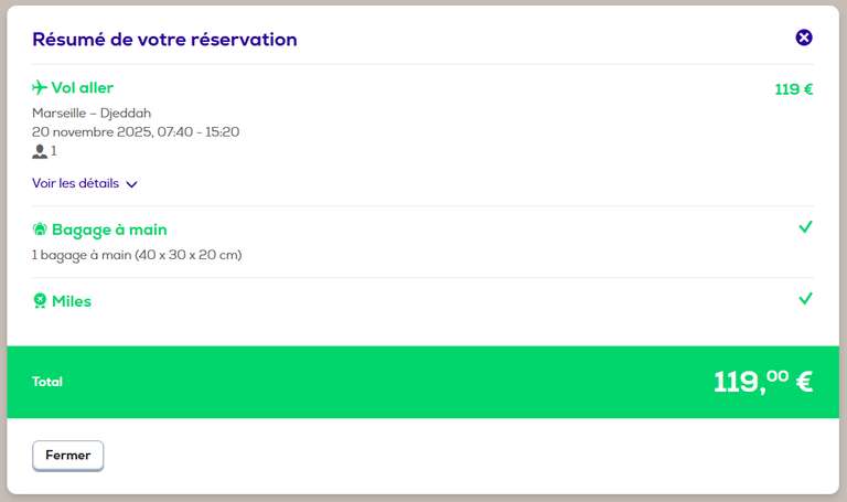 Vol direct (A/S) Marseille > Djeddah (Arabie Saoudite) (Transavia, Bagage à main) à 119 €