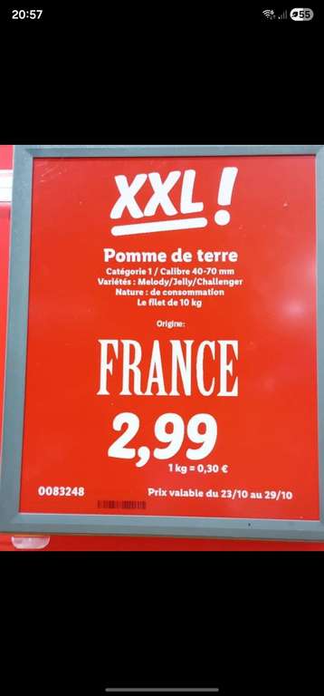 Filet de 10kgs de pommes de terre à 0 €