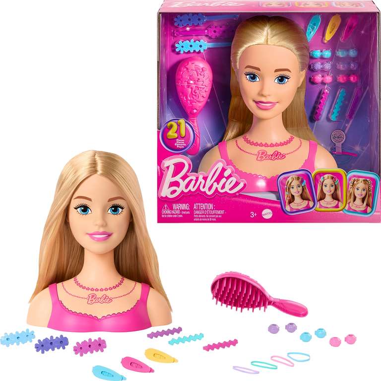 Tête à coiffer Barbie Mattel - Tête de poupée cheveux blonds avec 20 accessoires colorés (via 3,00€ cagnottés ) à 11.99 €
