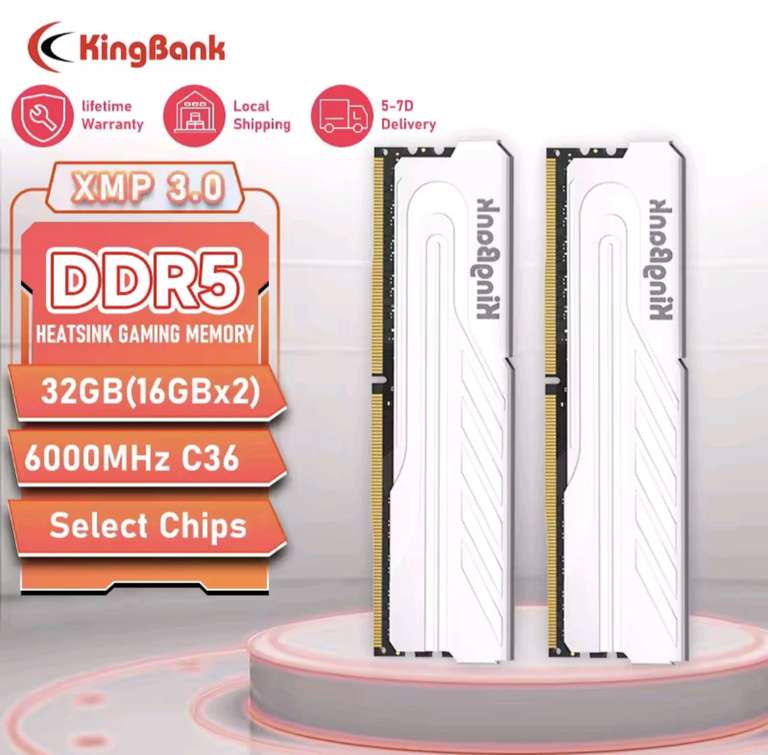 Kit de mémoire RAM 32 Go (2x16) DDR5 6000Mhz KingBank à 0 €