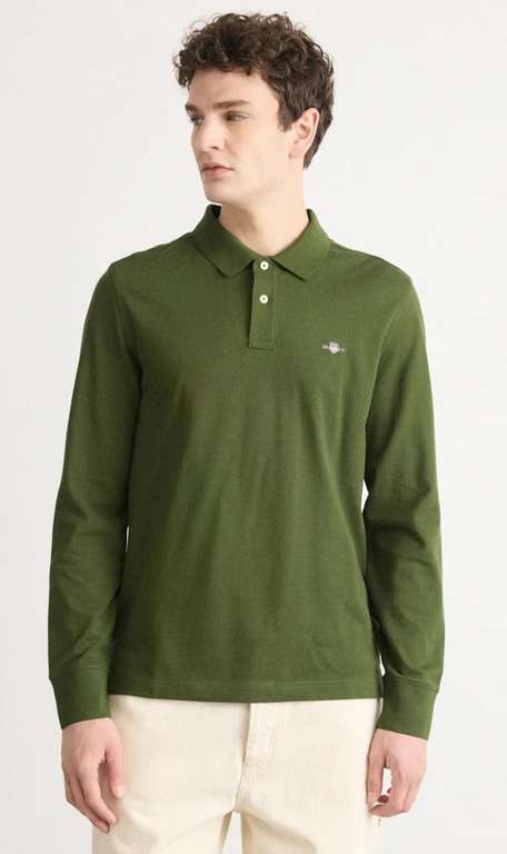 Polo manches longues Gant Shield Rugger Country Green - Du S au 5XL à 49.95 €
