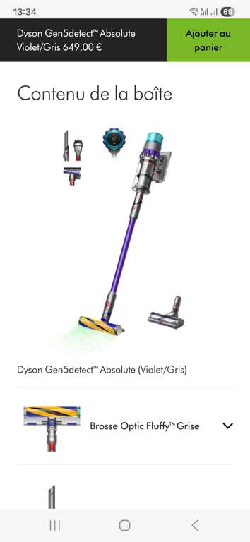Aspirateur sans-fil Dyson Gen5detect Absolute (Violet/Gris) à 649 €