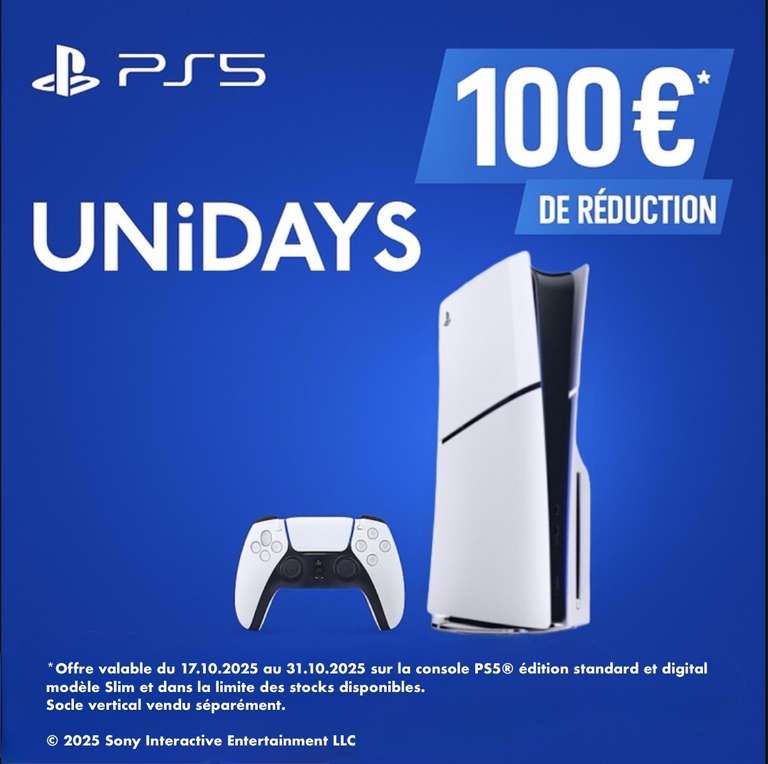 [Unidays] 100€ de réduction sur les consoles PlayStation 5 Standard et Digital à 0 €