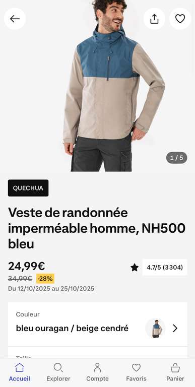 Veste imperméable NH500 bleu à 24.99 €