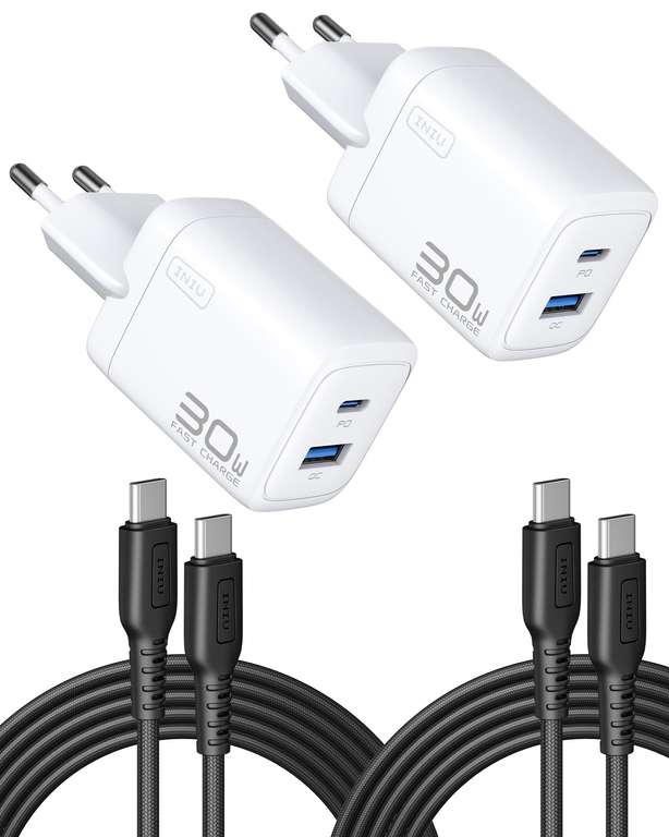 2 chargeurs Iniu 30 W USB C avec 2 câbles USB-C (Vendeur Tiers) à 16.99 €