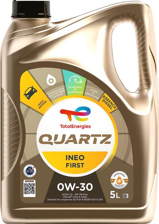 TotalEnergies Quartz Ineo First 0W-30, Huile moteur essence et Diesel, 5 litres à 27.95 €