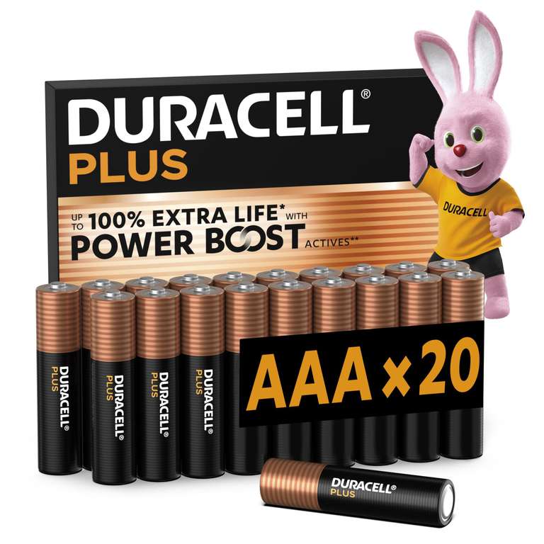 DURACELL Plus Piles AAA (Lot de 20) - Via -15% Prévoyez et Économisez à 13.59 €