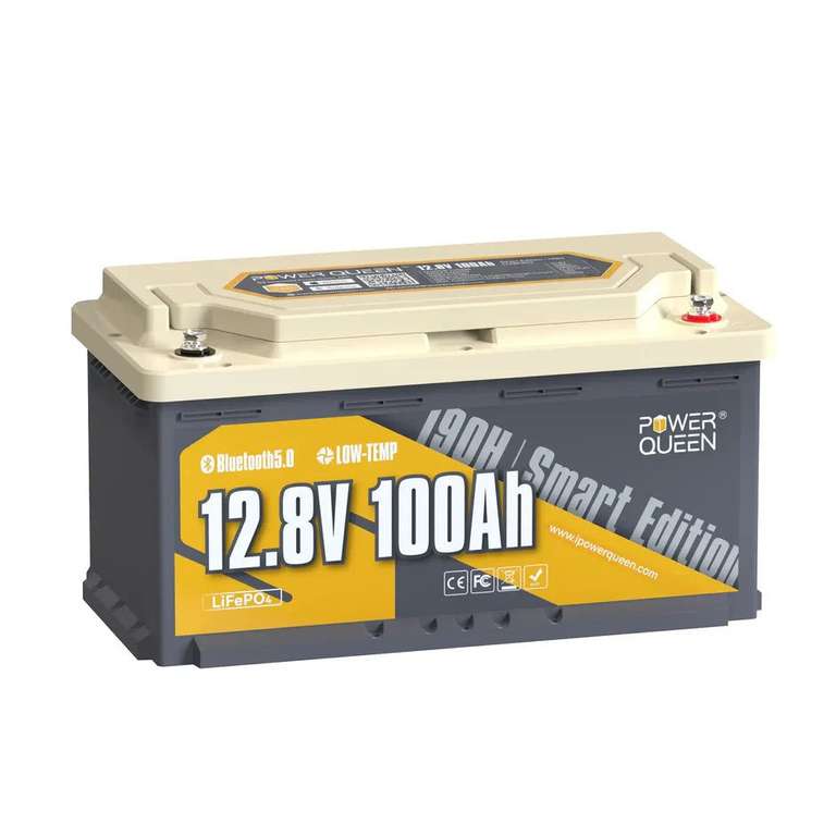 Batterie LiFePO4 12V 100Ah H190 avec Bluetooth Power Queen à 245.99 €