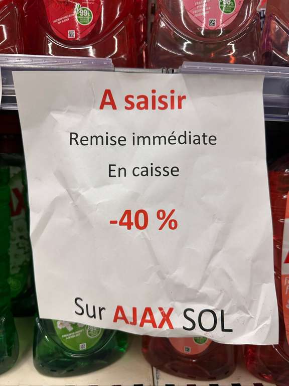 40% de réduction immediate sur les produirs AJAX au Intermarché St Martin d’Heres (38) à 0 €