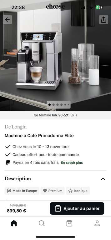 De longhi primadonna elite à 899.8 €
