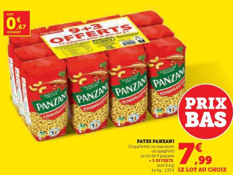 6kg de Pâtes Panzani (1.33€/kg) à 7.99 €