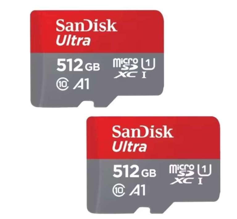 Lot de 2 Cartes MicroSDXC SanDisk Ultra 512 Go - UHS-I, avec Adaptateur SD et jusqu'à 150 Mo/s, A1 UHS-I Class 10 U1 à 48 €